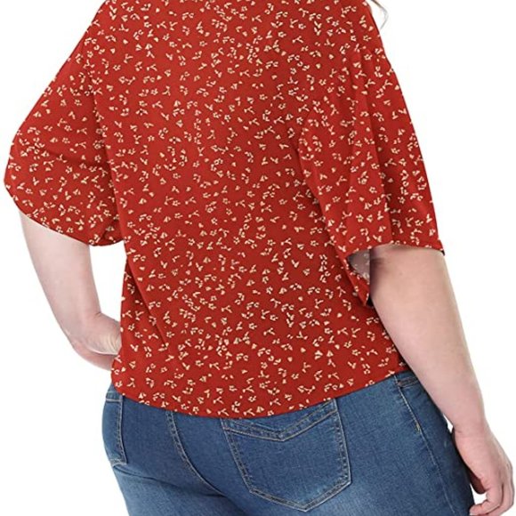 POSESHE Womens Plus Size Floral Tie Front Chiffon Blouse - Picture 2 of 5